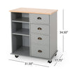 Rolling Kitchen Island Bar Cart, Drawers Shelves, Wheels, Brown, Gray