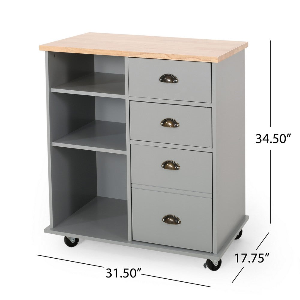 Rolling Kitchen Island Bar Cart, Drawers Shelves, Wheels, Brown, Gray