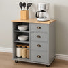 Rolling Kitchen Island Bar Cart, Drawers Shelves, Wheels, Brown, Gray