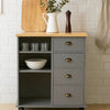 Rolling Kitchen Island Bar Cart, Drawers Shelves, Wheels, Brown, Gray