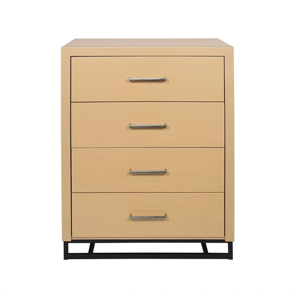 Flin Tall Dresser Chest 4 Drawers Natural Brown Wood Black Metal
