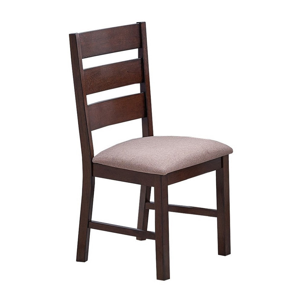 Yuzi Dining Chair Set of 2, Ladder Back, Cherry Brown Solid Wood