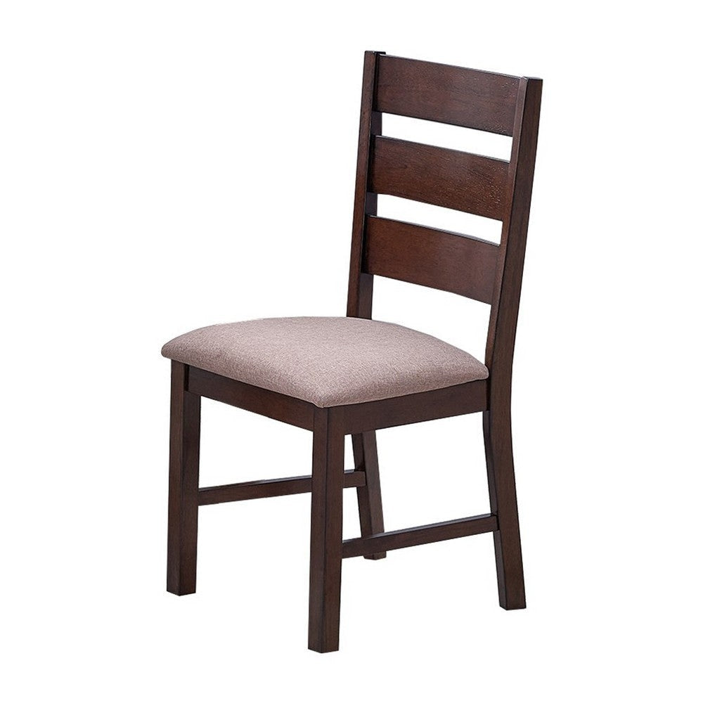 Yuzi Dining Chair Set of 2 Ladder Back Cherry Brown Solid Wood BM326024