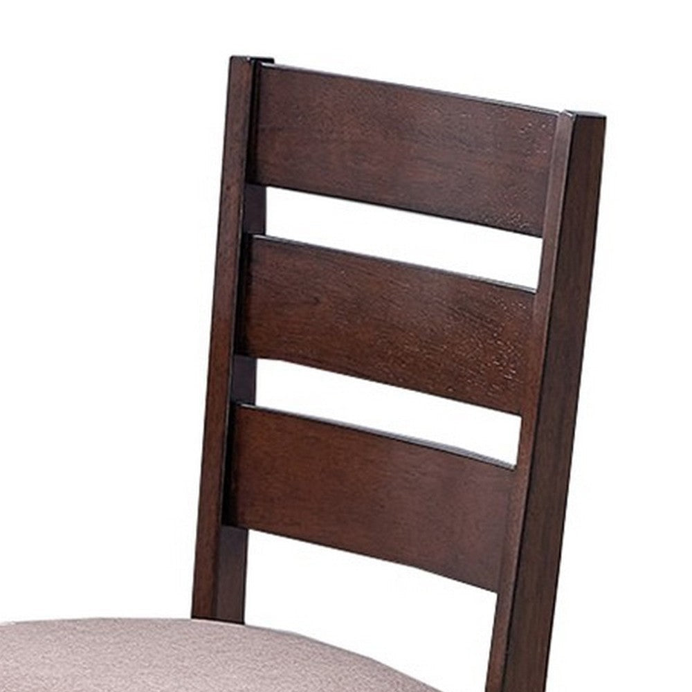 Yuzi Dining Chair Set of 2 Ladder Back Cherry Brown Solid Wood BM326024