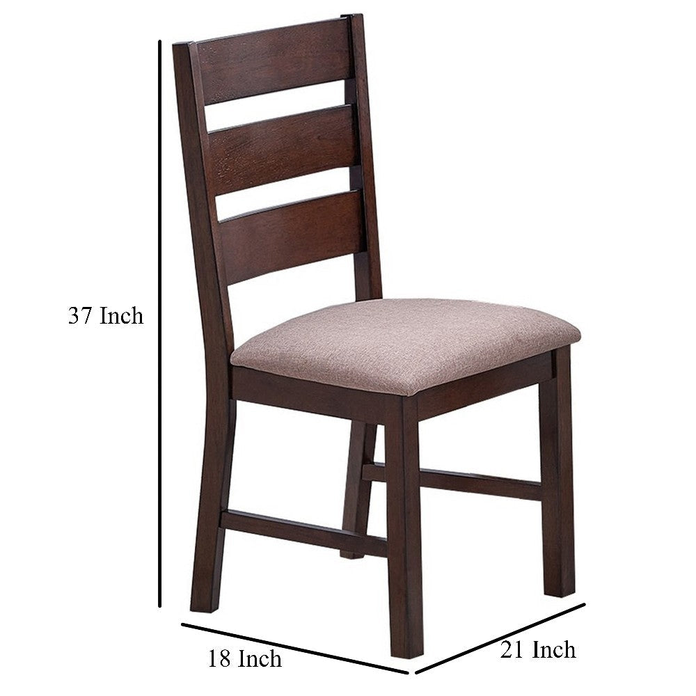 Yuzi Dining Chair Set of 2 Ladder Back Cherry Brown Solid Wood BM326024
