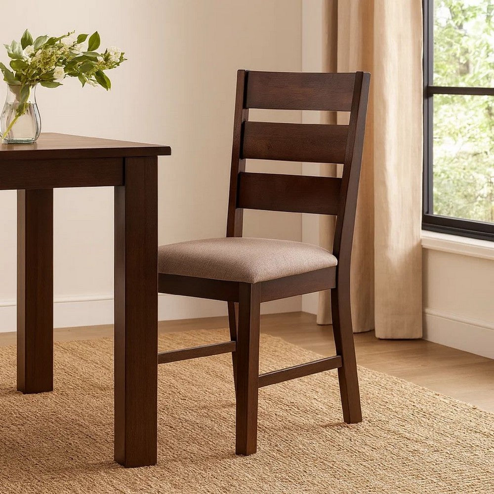 Yuzi Dining Chair Set of 2, Ladder Back, Cherry Brown Solid Wood