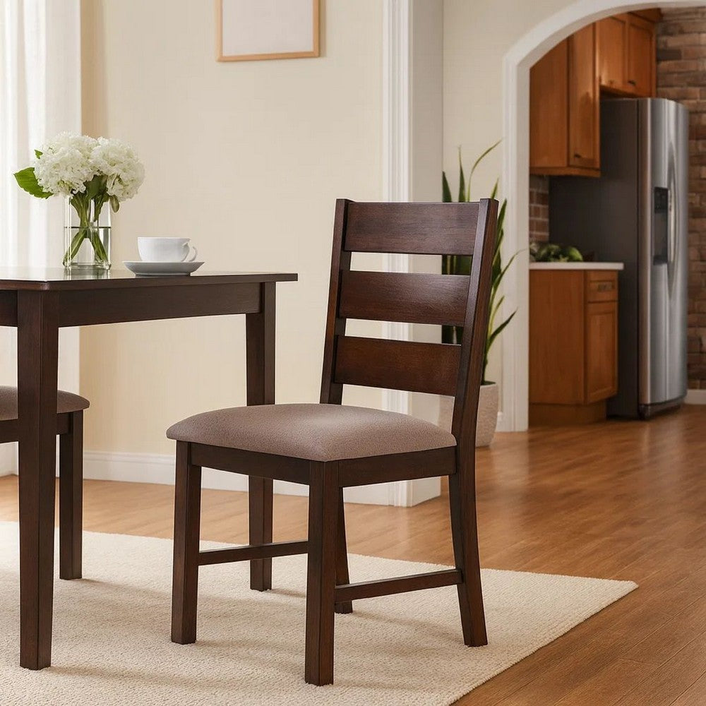 Yuzi Dining Chair Set of 2, Ladder Back, Cherry Brown Solid Wood