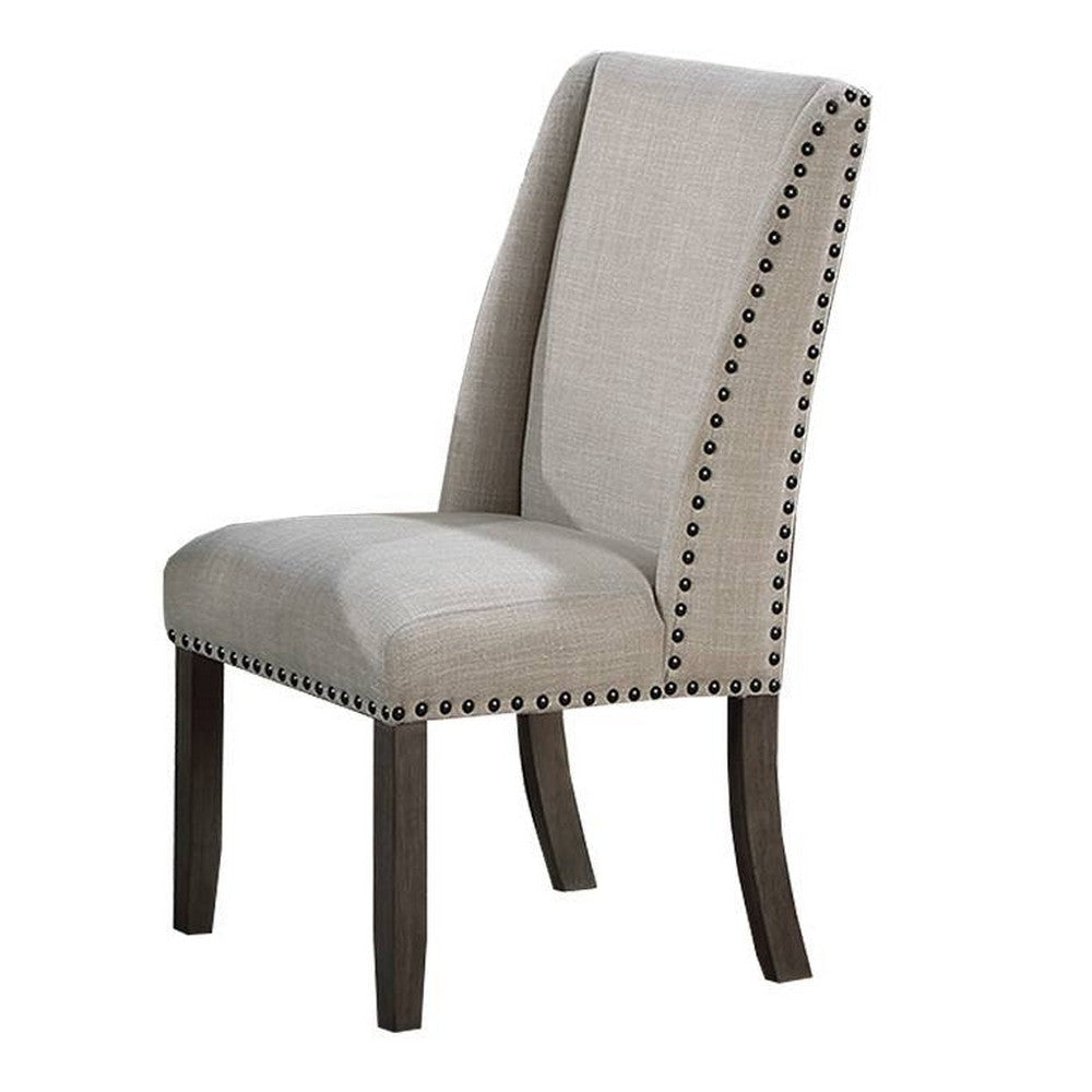 Alex Dining Side Chair Set of 2 Wingback Nailhead Brown Wood Beige BM326027