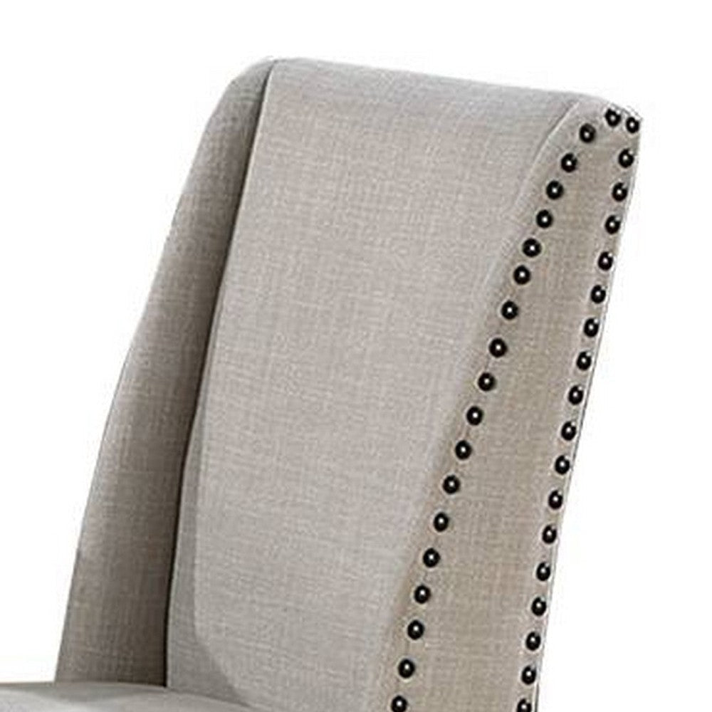 Alex Dining Side Chair Set of 2 Wingback Nailhead Brown Wood Beige BM326027