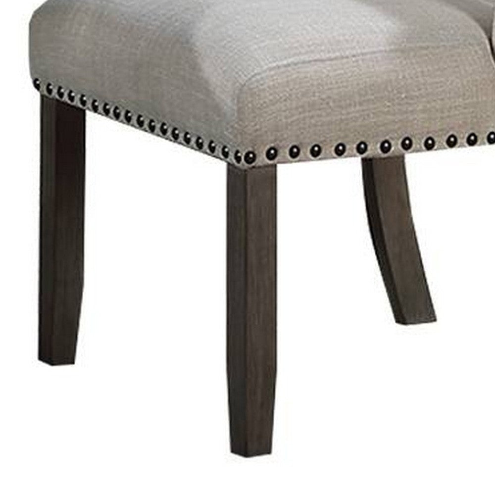 Alex Dining Side Chair Set of 2 Wingback Nailhead Brown Wood Beige BM326027