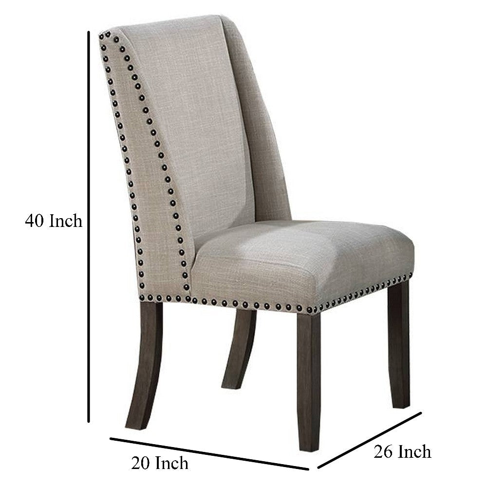 Alex Dining Side Chair Set of 2 Wingback Nailhead Brown Wood Beige BM326027