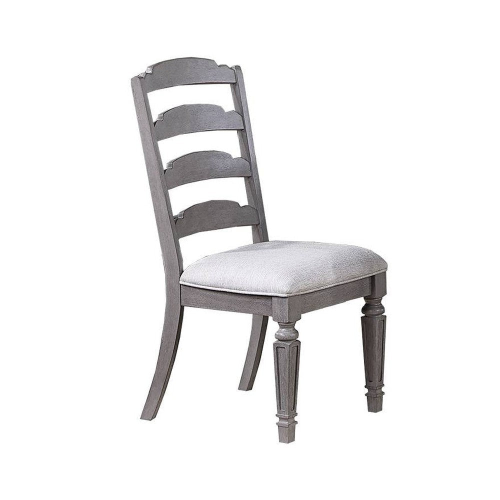 Winie Dining Side Chair Set of 2, Carved, Ladder Back, Light Gray Wood