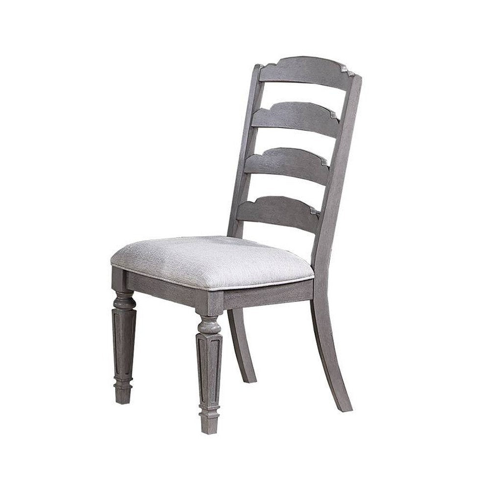Winie Dining Side Chair Set of 2 Carved Ladder Back Light Gray Wood BM326028