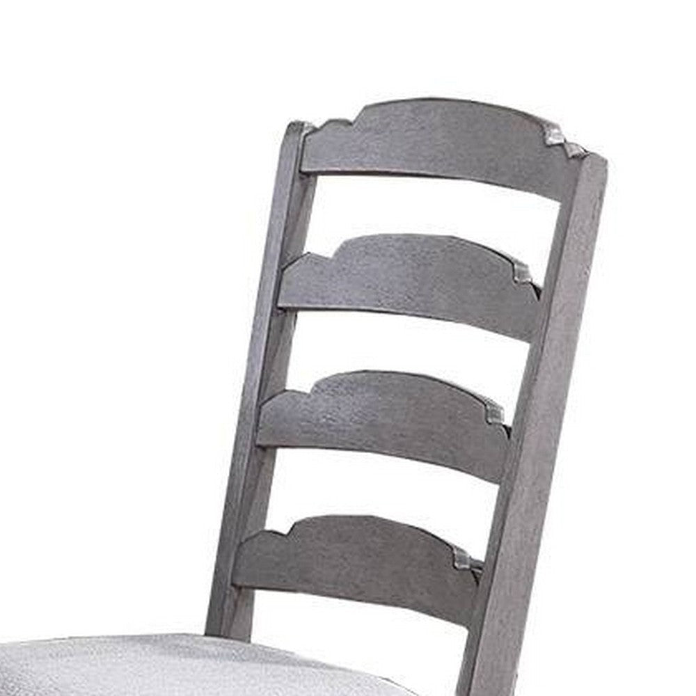 Winie Dining Side Chair Set of 2 Carved Ladder Back Light Gray Wood BM326028