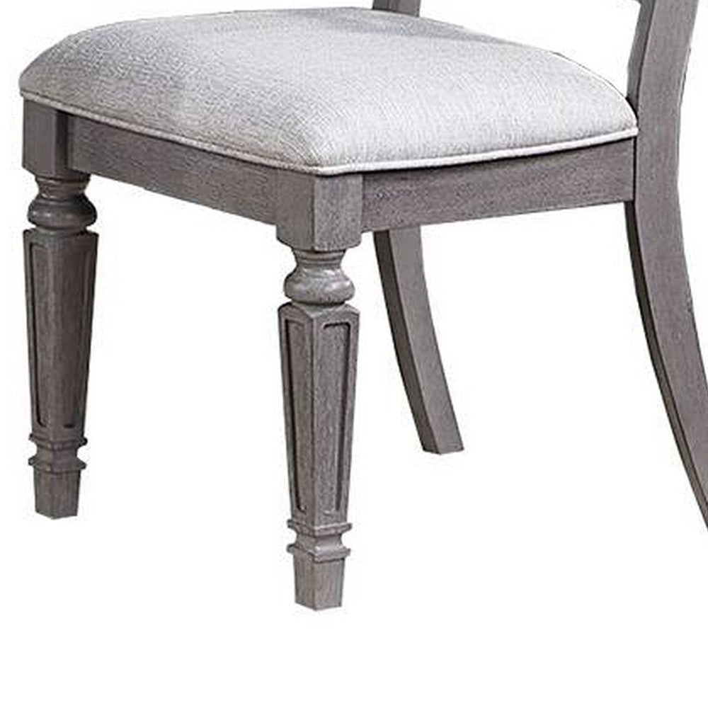 Winie Dining Side Chair Set of 2 Carved Ladder Back Light Gray Wood BM326028