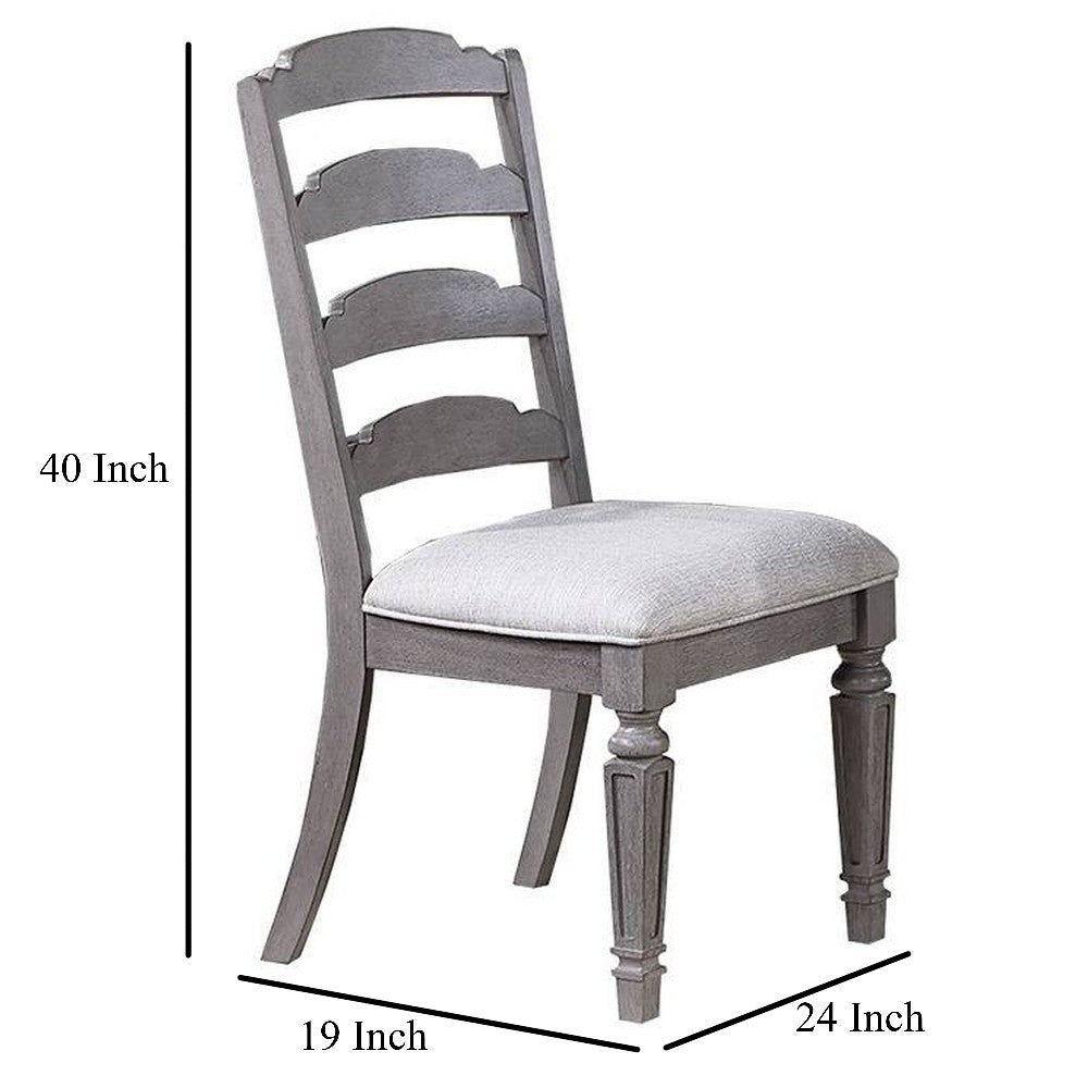 Winie Dining Side Chair Set of 2 Carved Ladder Back Light Gray Wood BM326028