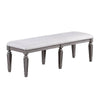 Winie Dining Bench with Turned Legs, 64 Inch Gray Wood and Fabric