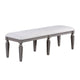 Winie Dining Bench with Turned Legs, 64 Inch Gray Wood and Fabric