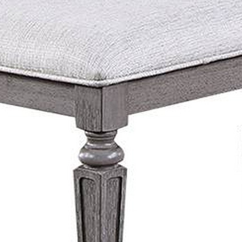 Winie Dining Bench with Turned Legs 64 Inch Gray Wood and Fabric BM326029