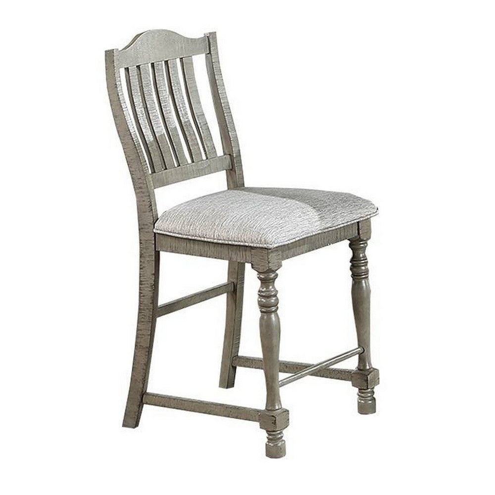 Rizi Counter Height Chair Set of 2 Carved Legs Open Slats Gray Wood BM326032