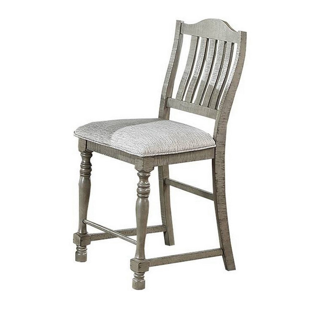 Rizi Counter Height Chair Set of 2 Carved Legs Open Slats Gray Wood BM326032