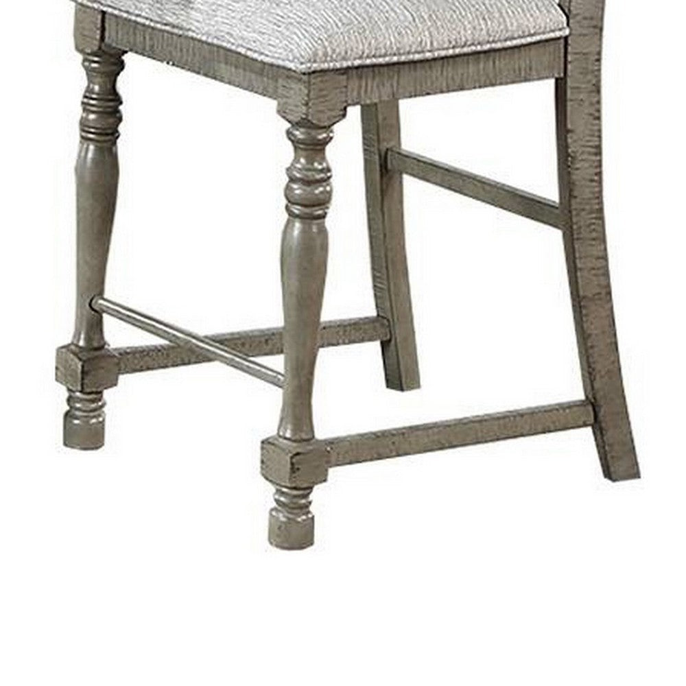 Rizi Counter Height Chair Set of 2 Carved Legs Open Slats Gray Wood BM326032