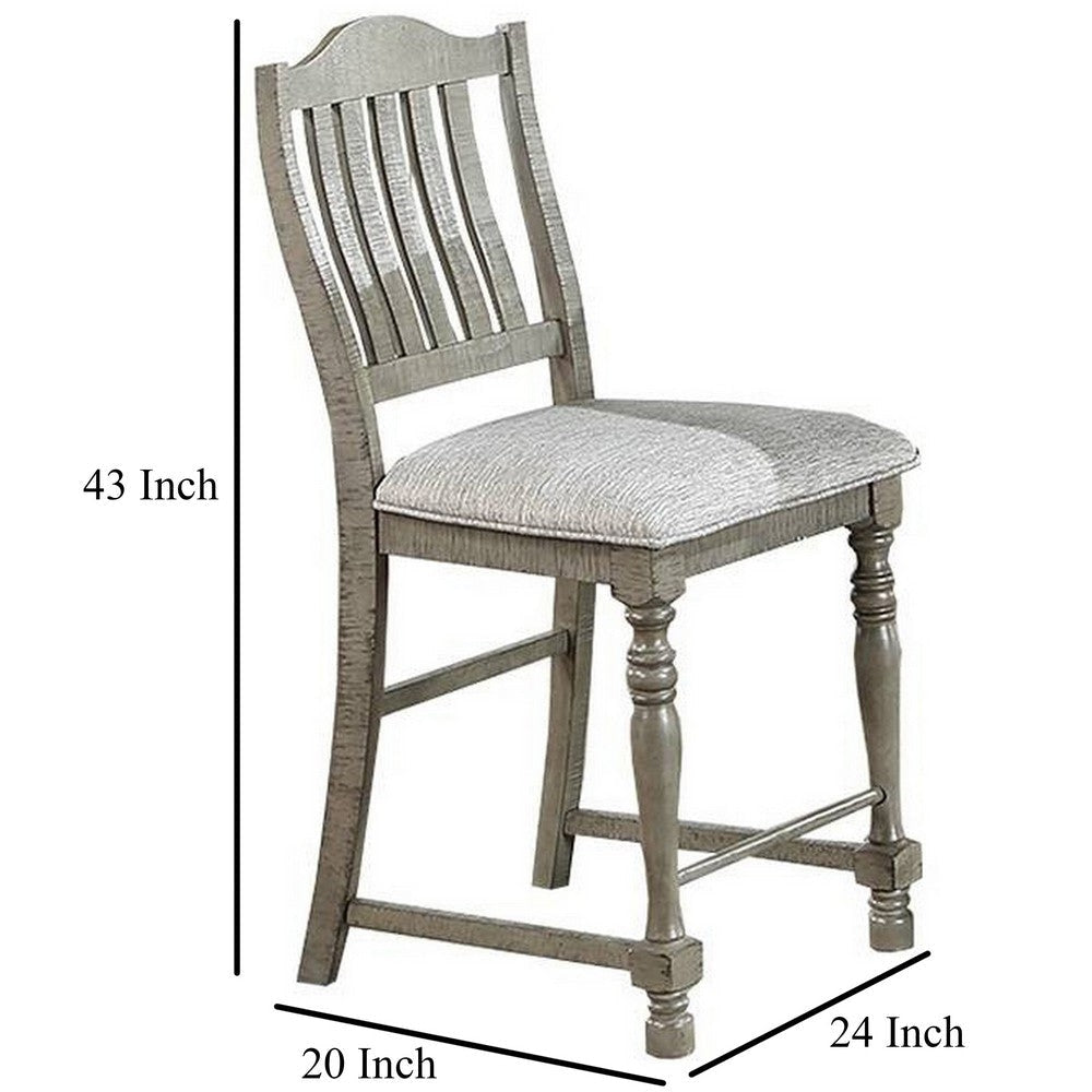Rizi Counter Height Chair Set of 2 Carved Legs Open Slats Gray Wood BM326032