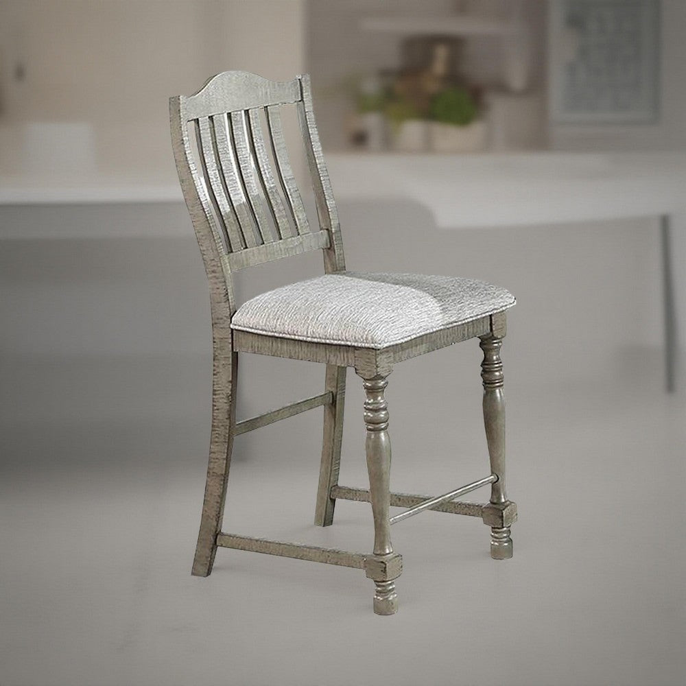 Rizi Counter Height Chair Set of 2, Carved Legs, Open Slats, Gray Wood