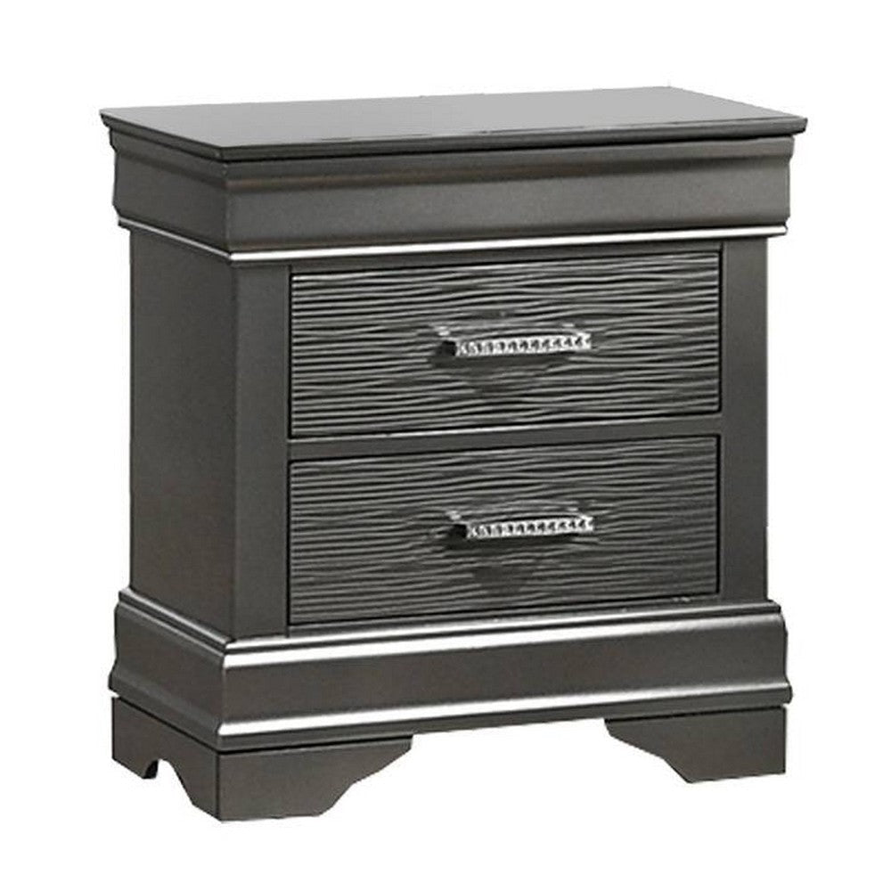 Jean Nightstand, 2 Drawers, Curved Frame, 24" Dark Gray Solid Wood