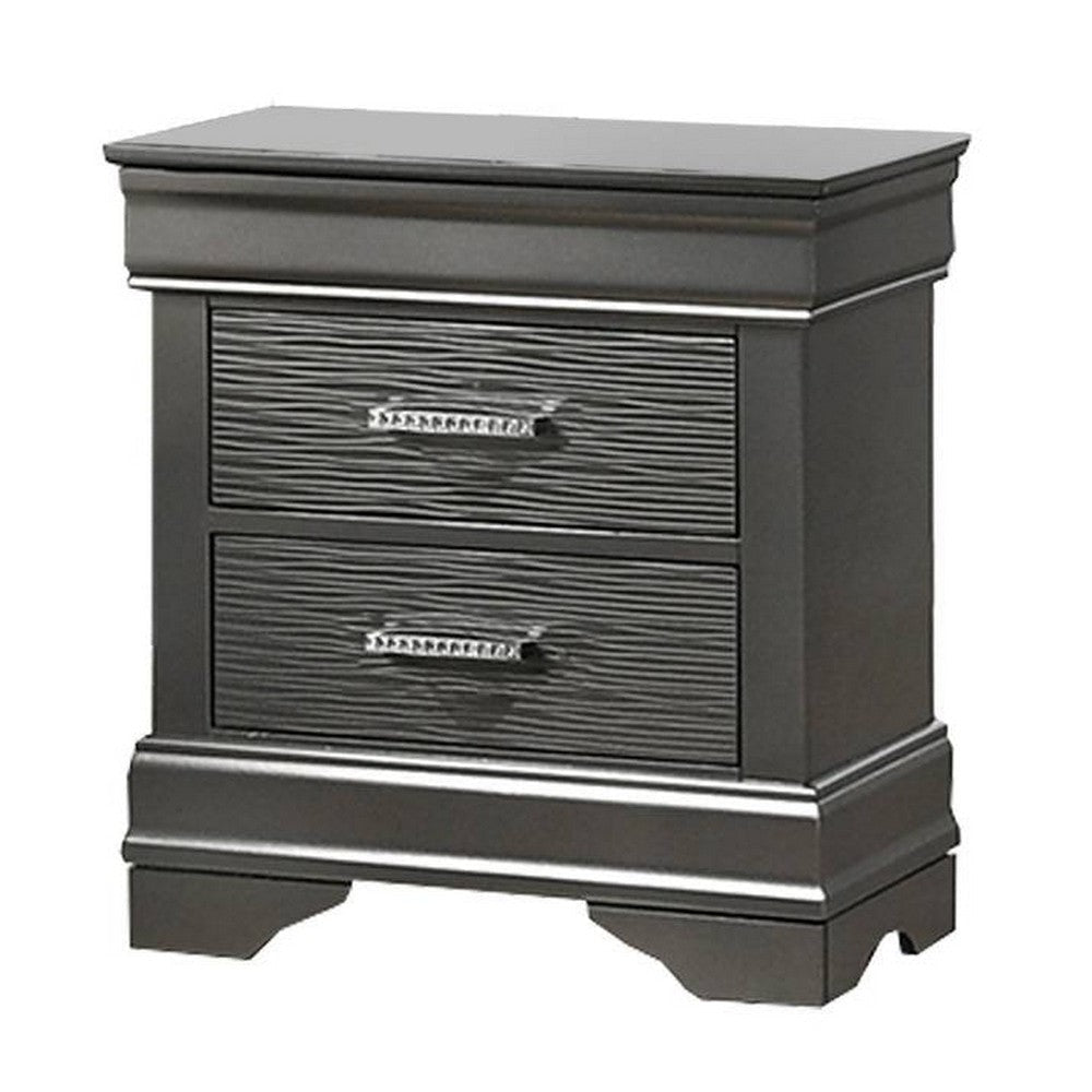 Jean Nightstand 2 Drawers Curved Frame 24’’ Dark Gray Solid Wood BM326051