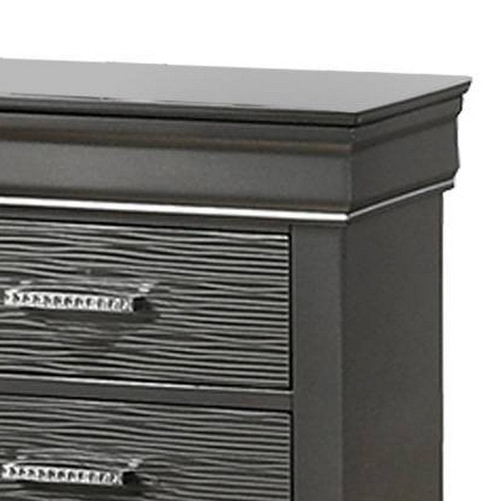 Jean Nightstand 2 Drawers Curved Frame 24’’ Dark Gray Solid Wood BM326051