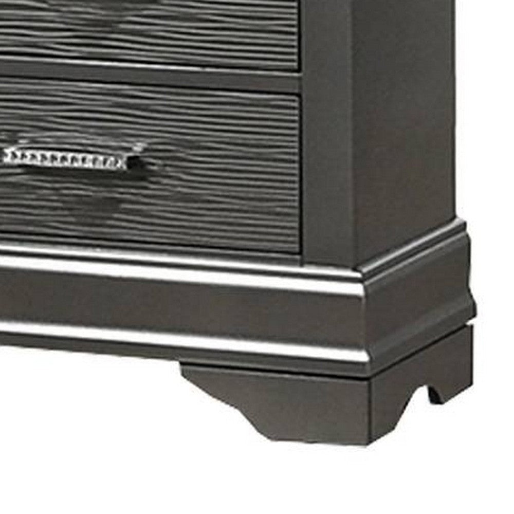 Jean Nightstand 2 Drawers Curved Frame 24’’ Dark Gray Solid Wood BM326051