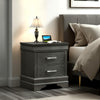 Jean Nightstand, 2 Drawers, Curved Frame, 24" Dark Gray Solid Wood