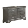 Jean Wide Dresser Chest, 6 Drawers, Chrome, Dark Gray Solid Wood