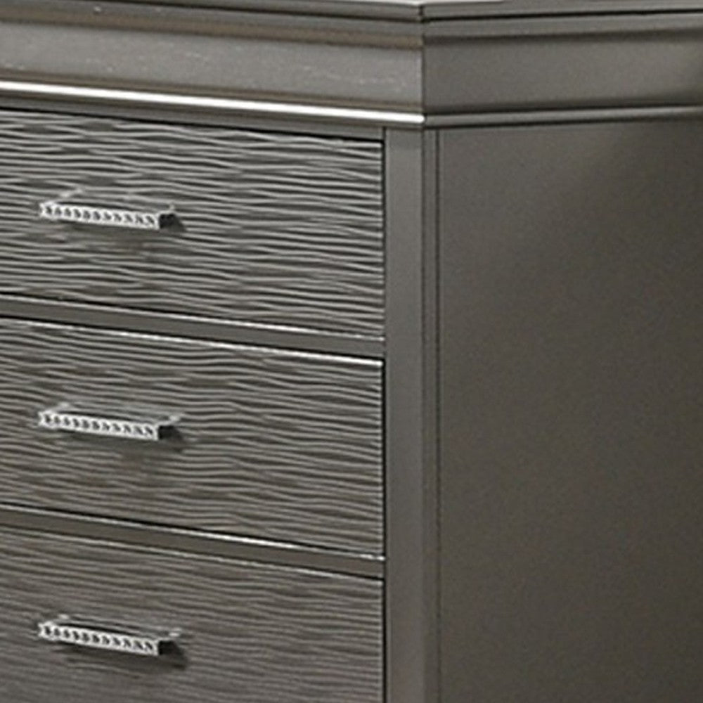 Jean Wide Dresser Chest 6 Drawers Chrome Dark Gray Solid Wood BM326052