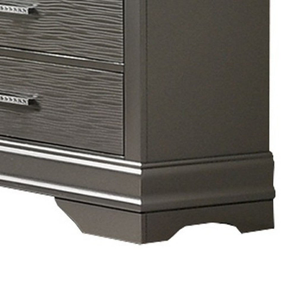 Jean Wide Dresser Chest 6 Drawers Chrome Dark Gray Solid Wood BM326052