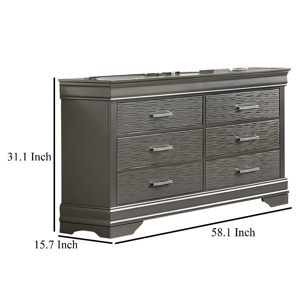 Jean Wide Dresser Chest 6 Drawers Chrome Dark Gray Solid Wood BM326052