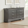 Jean Wide Dresser Chest, 6 Drawers, Chrome, Dark Gray Solid Wood