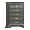 Jean Tall Dresser Chest, 5 Drawers, Chrome, Dark Gray Solid Wood