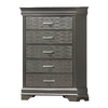 Jean Tall Dresser Chest 5 Drawers Chrome Dark Gray Solid Wood BM326053