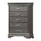 Jean Tall Dresser Chest 5 Drawers Chrome Dark Gray Solid Wood BM326053