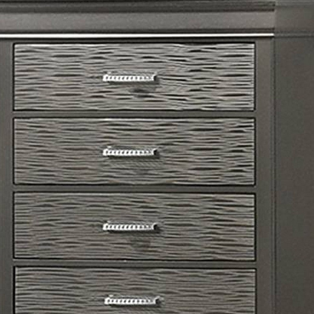 Jean Tall Dresser Chest 5 Drawers Chrome Dark Gray Solid Wood BM326053