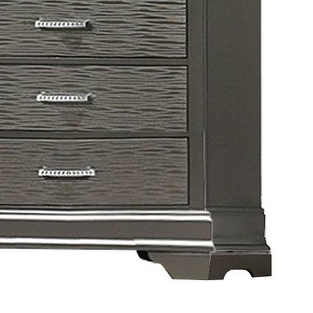 Jean Tall Dresser Chest 5 Drawers Chrome Dark Gray Solid Wood BM326053