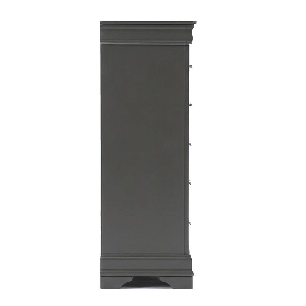 Jean Tall Dresser Chest, 5 Drawers, Chrome, Dark Gray Solid Wood