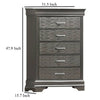 Jean Tall Dresser Chest 5 Drawers Chrome Dark Gray Solid Wood BM326053