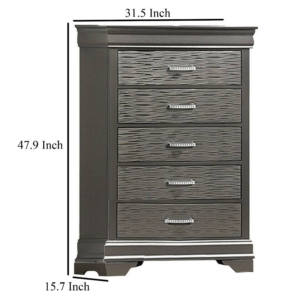 Jean Tall Dresser Chest 5 Drawers Chrome Dark Gray Solid Wood BM326053