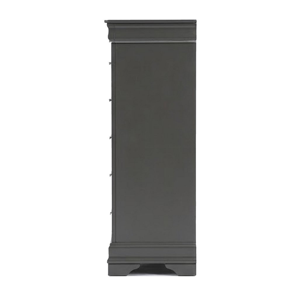 Jean Tall Dresser Chest, 5 Drawers, Chrome, Dark Gray Solid Wood