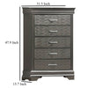Jean Tall Dresser Chest, 5 Drawers, Chrome, Dark Gray Solid Wood