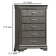 Jean Tall Dresser Chest, 5 Drawers, Chrome, Dark Gray Solid Wood