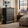 Jean Tall Dresser Chest, 5 Drawers, Chrome, Dark Gray Solid Wood